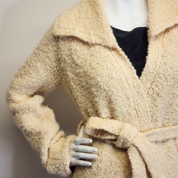 Vtg Mr Poodle Womens M 100% Wool Boucle Tie Waist Collared Cardigan Sweater - Picture 6 of 9